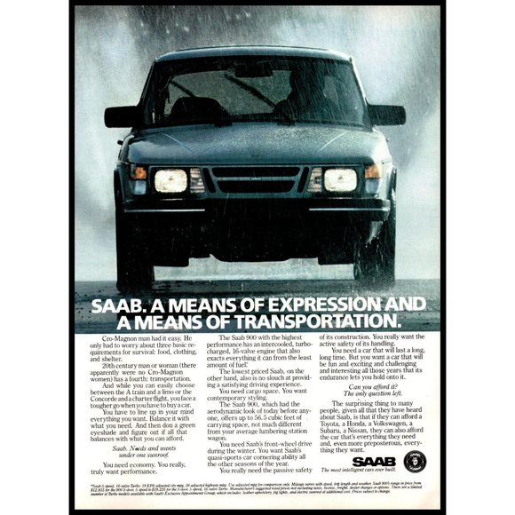 1986 Saab 900 Turbo Vintage Print Ad Rain Wet Highway Headlights Wall Art Photo - Picture 1 of 1